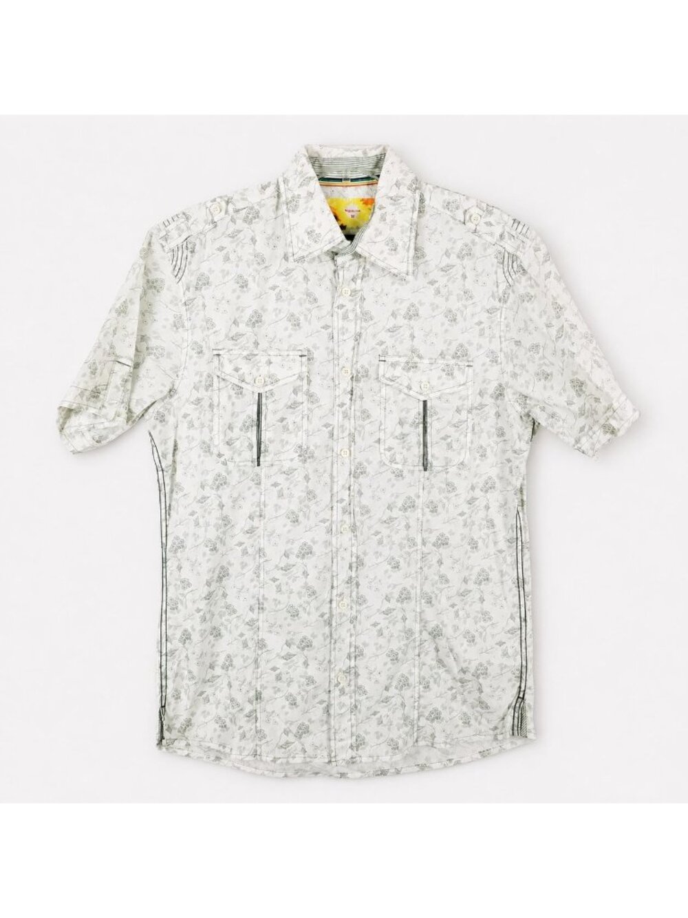 Angelo Litrico sz M shirt short sleeved shirt button front 2 pocket green white